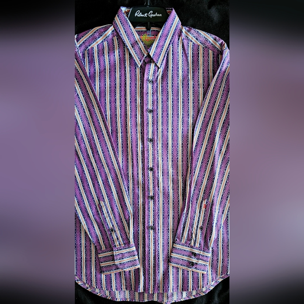 Robert Graham Purple and Blue Striped Shirt Size Large New Without Tags.